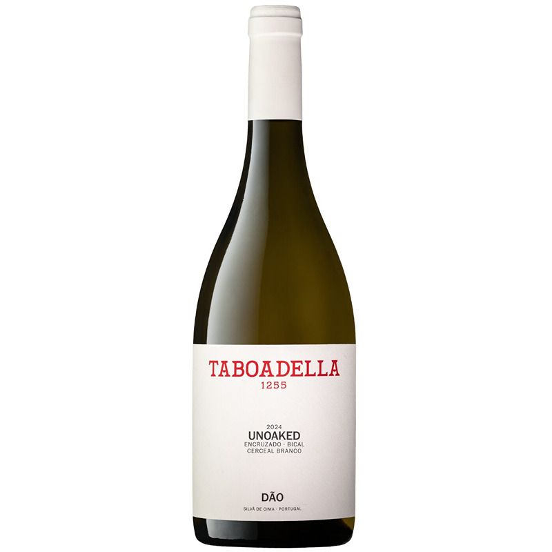 Taboadella Unoaked Branco 2024 Garrafa de vinho branco Taboadella 1255 com rótulo branco e texto vermelho e preto