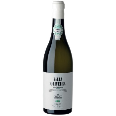 Casa da Passarella Villa Oliveira Encruzado Branco 2021 Garrafa de vinho branco Villa Oliveira 2012 com rótulo branco e selo no gargalo