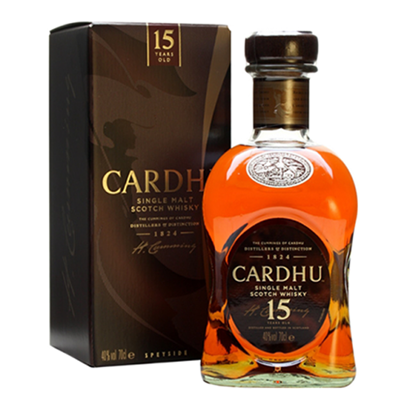 Cardhu 15 anos Garrafa de whisky Cardhu 15 anos com caixa preta
