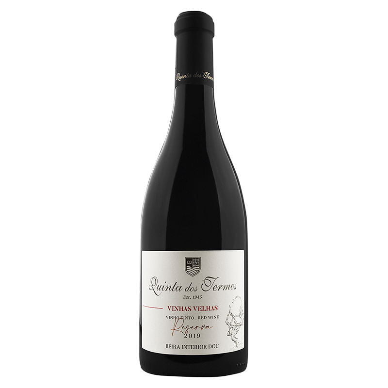 Quinta dos Termos Reserva Vinhas Velhas Tinto 2022 Garrafa de vinho tinto Quinta dos Termos com rótulo branco e texto preto e vermelho