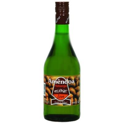 Amêndoa Amarga Milbar Garrafa de licor Amêndoa Amarga Milbar com rótulo de amêndoas