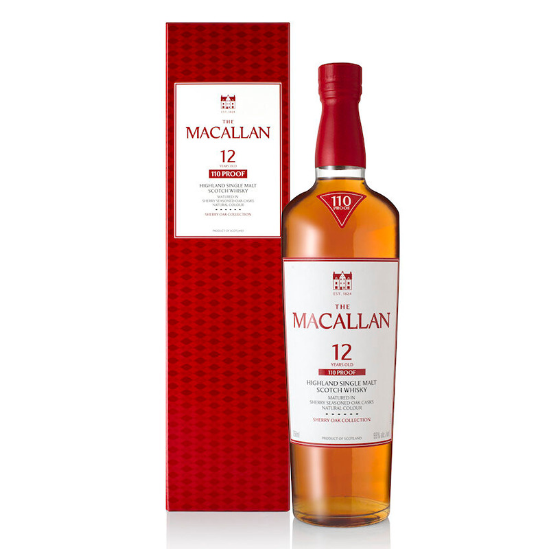 Macallan 12 anos 110 PROOF Garrafa de whisky The Macallan 12 anos com embalagem vermelha