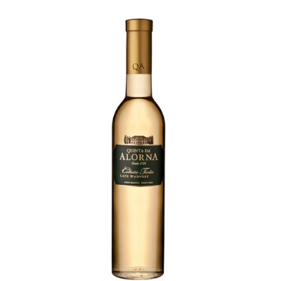 Quinta da Alorna Colheita Tardia Branco Garrafa de vinho branco Quinta da Alorna com rótulo preto e dourado