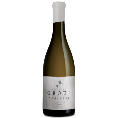 Herdade dos Grous Concrete Branco 2019 Garrafa de vinho branco com etiqueta branca e texto em preto