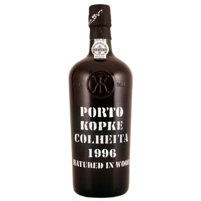 Porto Kopke Colheita 1996 Garrafa preta de vinho do Porto Kopke colheita 1996 com selo
