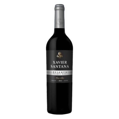 Xavier Santana Tinto 2015 Garrafa de vinho tinto Xavier Santana Reserva com rótulo preto e cinzento.