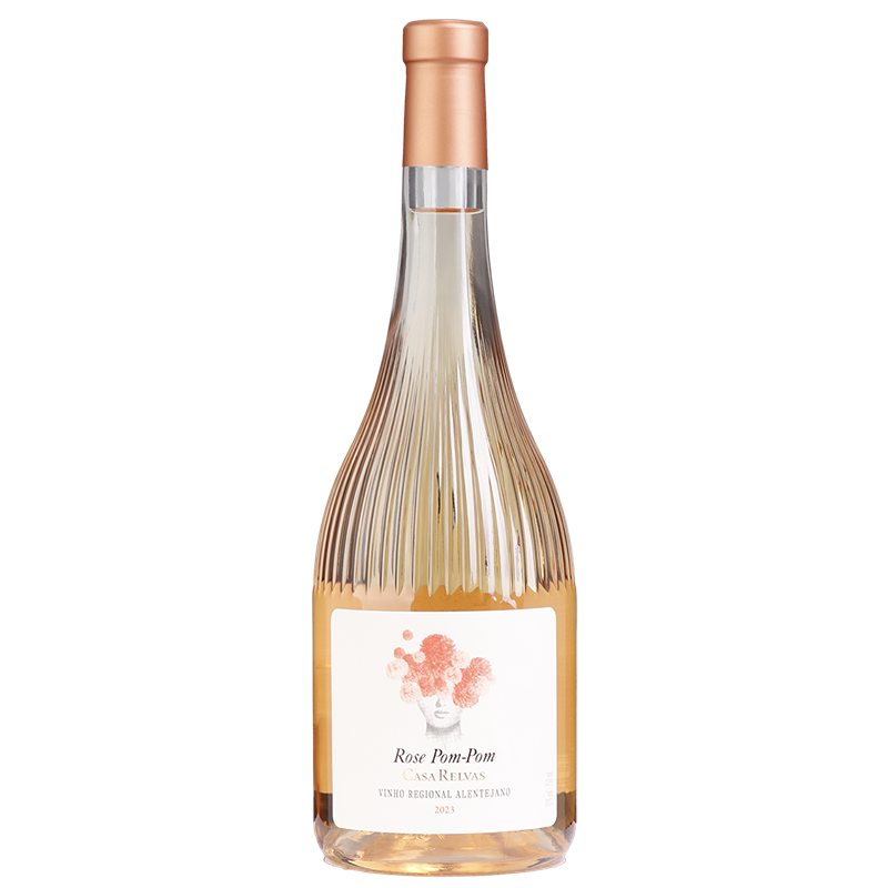 Casa Relvas Pom Pom Rosé 2024 Garrafa de vinho rosé com rótulo branco e detalhes cor de rosa