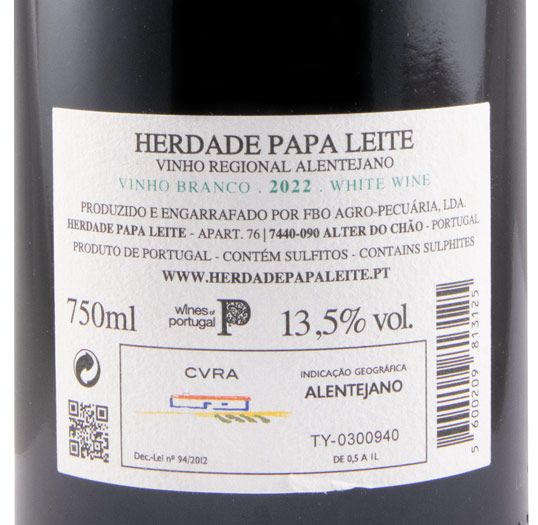 Herdade Papa Leite Pacto do Diabo Branco 2023 Etiqueta de vinho branco Herdade Papa Leite 2022 Alentejano 750ml 13,5% vol.