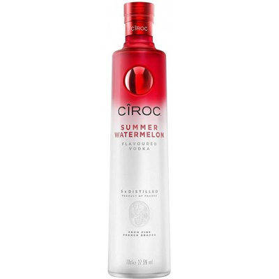 Garrafa de vodka CÎROC Summer Watermelon vermelha e branca
