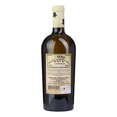 Garrafa de vinho branco Fast Baron Sauvignon Blanc 2023 vista de trás