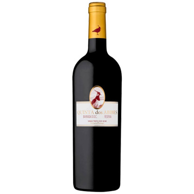 Garrafa de vinho tinto Quinta dos Abibes com rótulo branco e tampa amarela