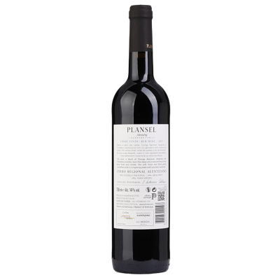 Garrafa de vinho tinto PLANSEL 75cl vidro escuro com rótulo branco e cápsula preta