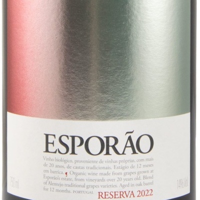 Garrafa de vinho Esporão Reserva 2022 com rótulo prata e branco