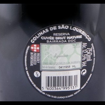Etiqueta traseira de garrafa de vinho espumante Colinas de São Lourenço