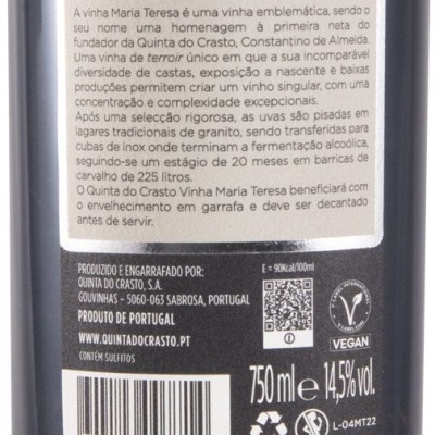 Etiqueta traseira de vinho tinto Quinta do Crasto Douro 2019