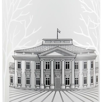 garrafa de vodka Belvedere com desenho arquitetónico preto e branco