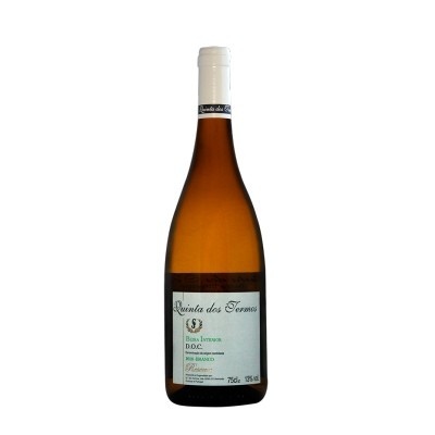 Garrafas de vinho branco Quinta dos Termos, rótulo branco e verde, 750ml