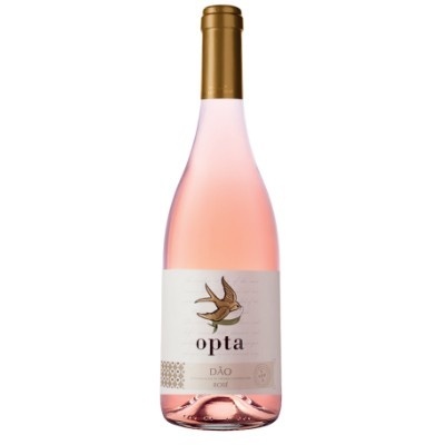 Garrafa de vinho rosé Opta Dão com rótulo branco e tampa dourada