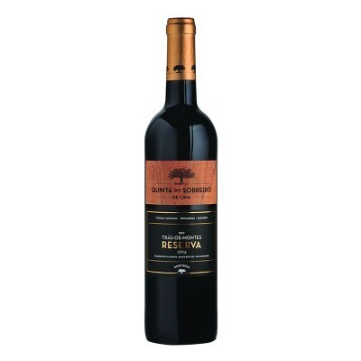 Garrafa de vinho tinto Quinta do Sobreiró Reserva 2014 com rótulos laranja e preto
