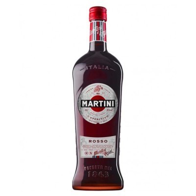 Garrafa de Martini Rosso com rótulo branco e vermelho