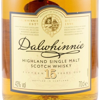 Rótulo de garrafa de whisky Dalwhinnie Highland Single Malt 15 anos