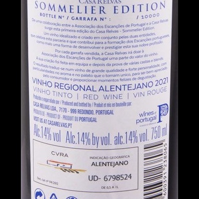 Rótulo de vinho Casa Relvas Sommelier Edition vinho tinto 2021 14% 750 ml