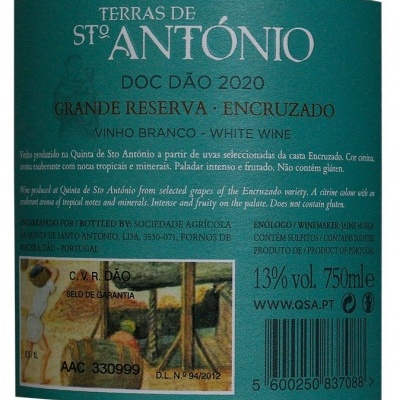 Etiqueta de vinho branco Terras de Sto António DOC Dão 2020 Grande Reserva