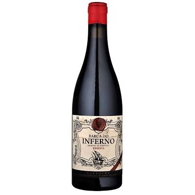 Garrafa de vinho tinto Barca do Inferno Reserva com rótulo creme e selo vermelho