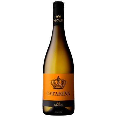 Garrafa de vinho branco CATARINA com rótulo laranja e tampa preta