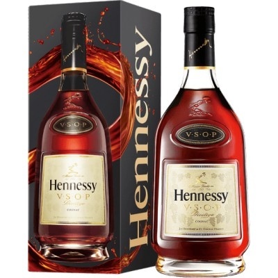 Garrafa de Hennessy V.S.O.P Privilège com caixa preta decorada