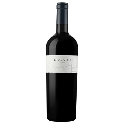 Garrafa de vinho tinto LEGADO DOURO com rótulo branco e tampa preta