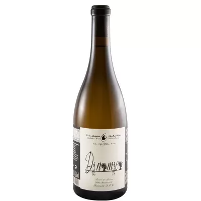 Garrafa de vinho branco Dinâmico com rótulo branco e texto preto, garrafa verde escuro