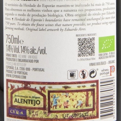 Etiqueta de vinho tinto biológico Esporão Reserva DOC Alentejo 2022
