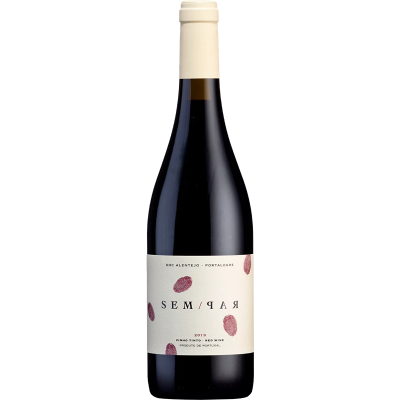 Garrafa de vinho tinto com rótulo branco e letras SEM/PAR