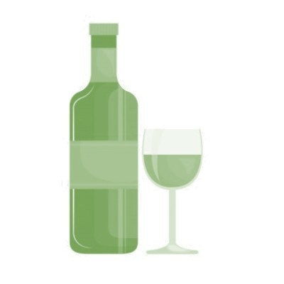 Garrafa verde com rótulo e taça com líquido verde