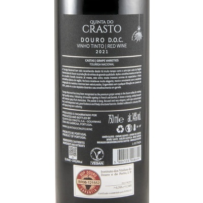 Rótulo traseiro de vinho tinto Quinta do Crasto Douro D.O.C. 2021