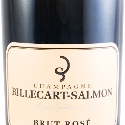 Garrafa de champanhe Billecart-Salmon Brut Rosé com rótulo branco