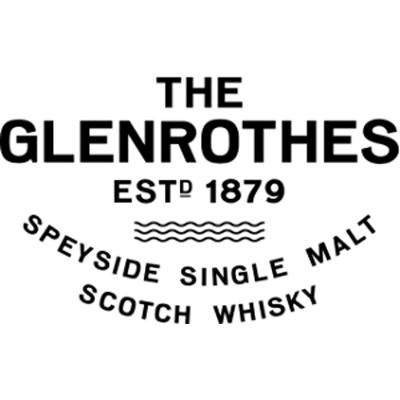 Logotipo preto e branco do Glenrothes com texto e linhas onduladas