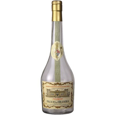 Garrafa de licor Palácio da Breijera com rótulo creme e tampa dourada