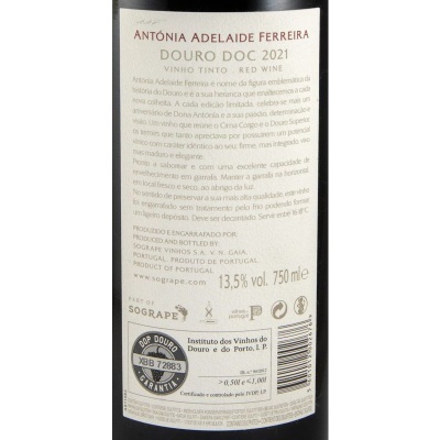 Etiqueta da garrafa de vinho tinto Antónia Adelaide Ferreira Douro DOC 2021, 13,5% vol., 750 ml