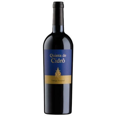 Garrafa de vinho tinto Quinta de Cidrô com rótulo azul e dourado