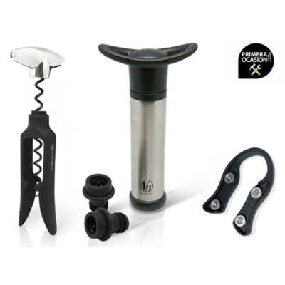 Conjunto para vinho com saca-rolhas, bomba de vácuo, rolhas e abridor