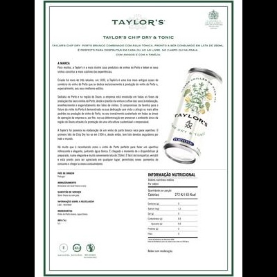 Ficha técnica do produto Taylor's Chip Dry & Tonic com texto e imagem da embalagem