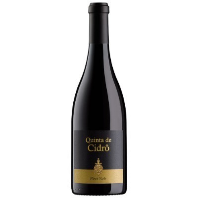 Garrafa de vinho Quinta de Cidrô Pinot Noir com rótulo preto e dourado