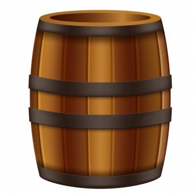 Barril de madeira castanha com aros metálicos escuros