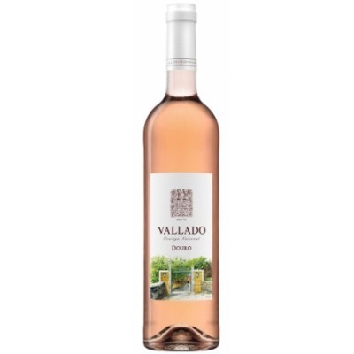 Garrafa de vinho rosé Vallado Reserva Douro com rótulo branco e tampa branca