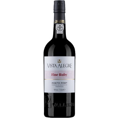 Garrafa de vinho do Porto Vista Alegre Fine Ruby com rótulo branco