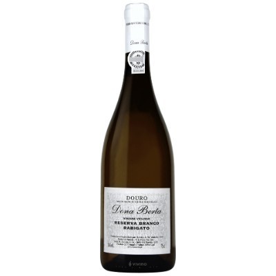 Garrafa de vinho branco com rótulo branco e texto preto