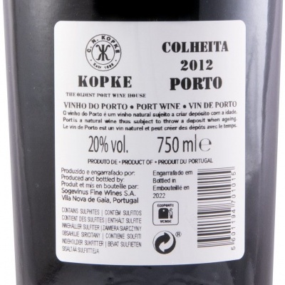 Etiqueta de vinho do Porto KOPKE COLHEITA 2012 com 750 ml e 20% vol
