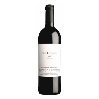Garrafa de vinho tinto Post Scriptum 2017 Douro com rótulo branco